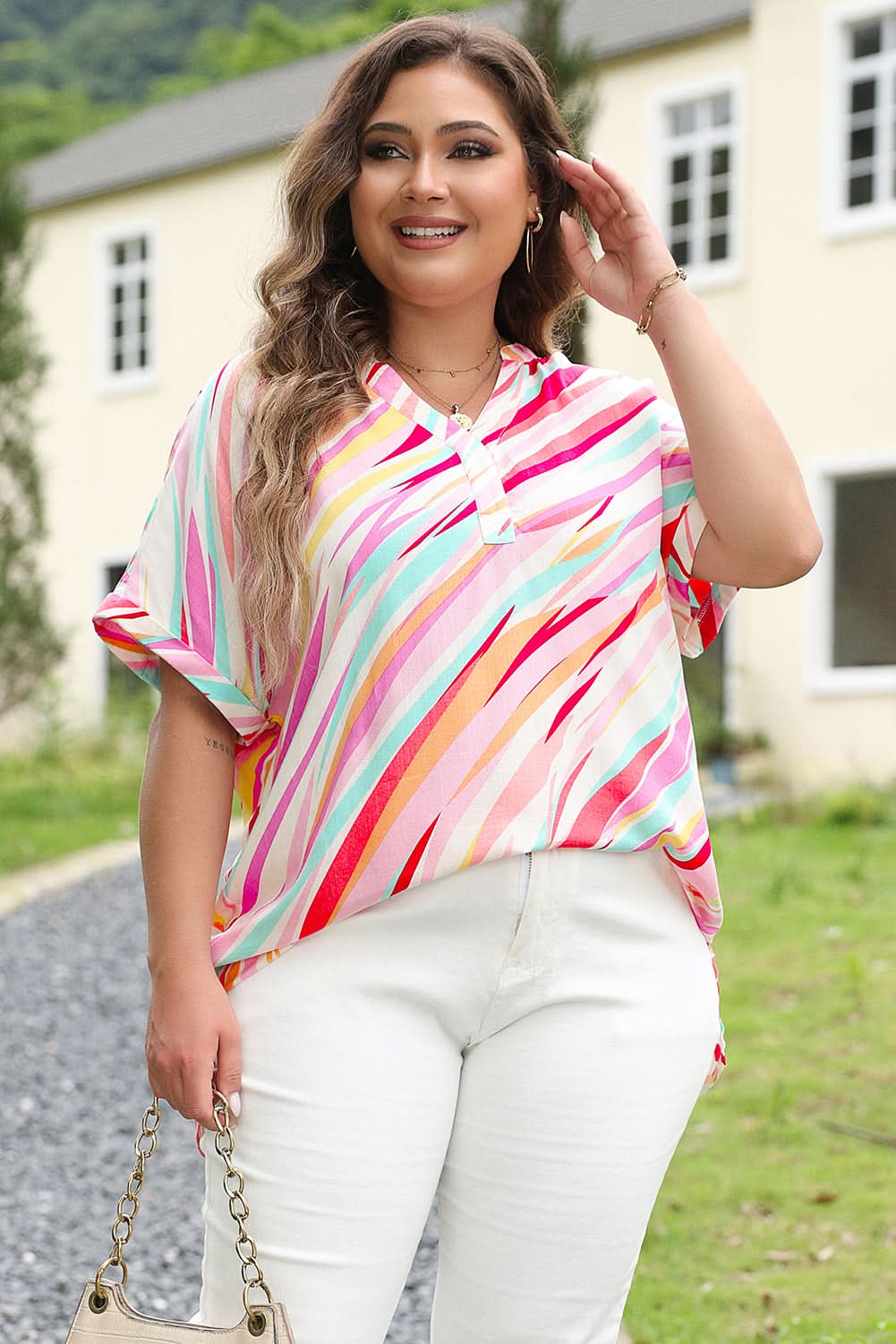 Chic plus-size abstract top, white - Love Salve